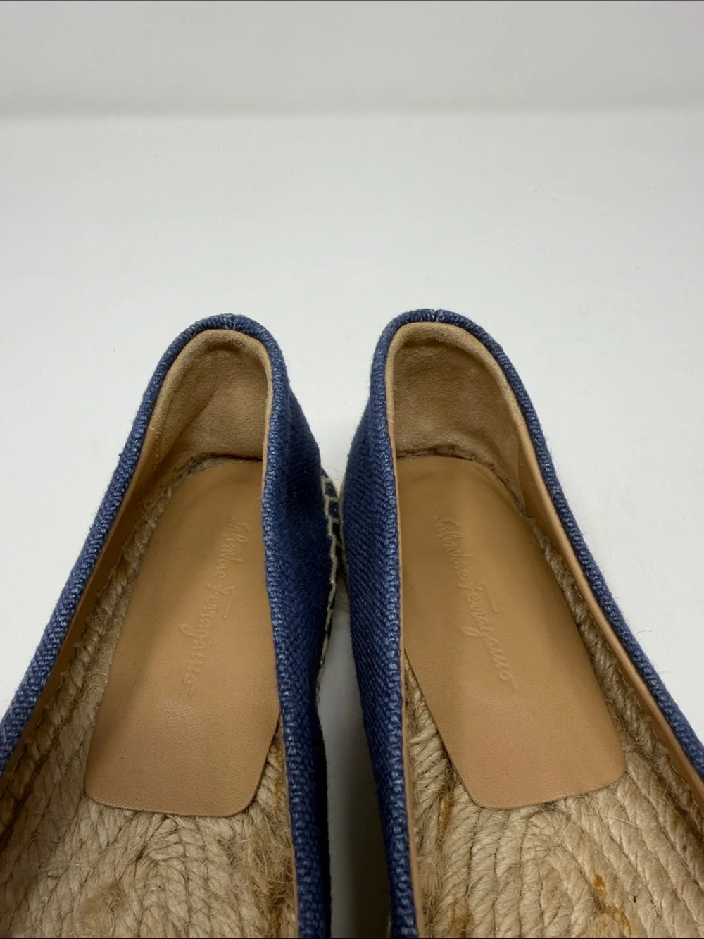 Salvadore Ferragamo Navy Canvas Espadrille Flats with Bow Accent Size 8